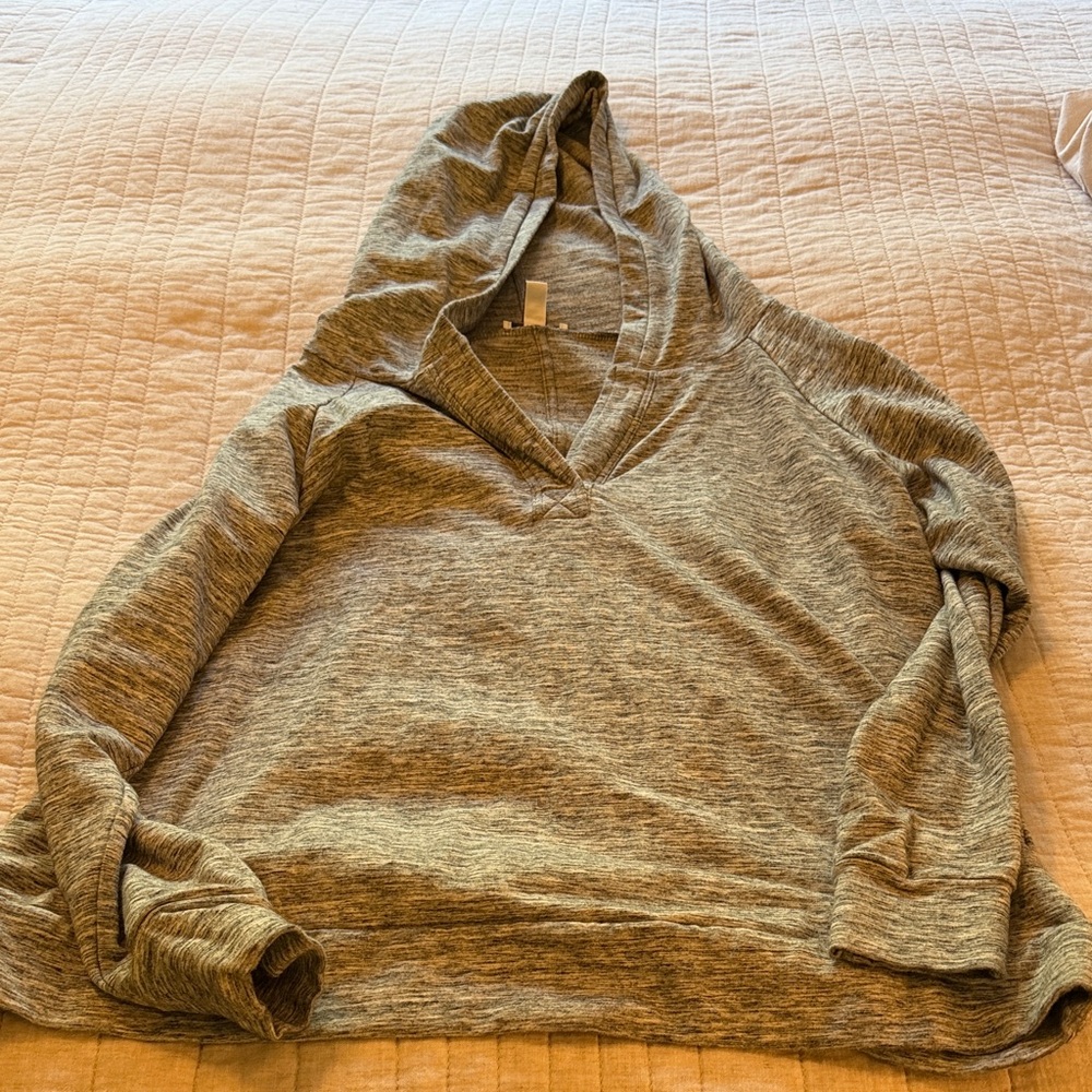 Daily Ritual Gray V-Neck Hooded Sweater